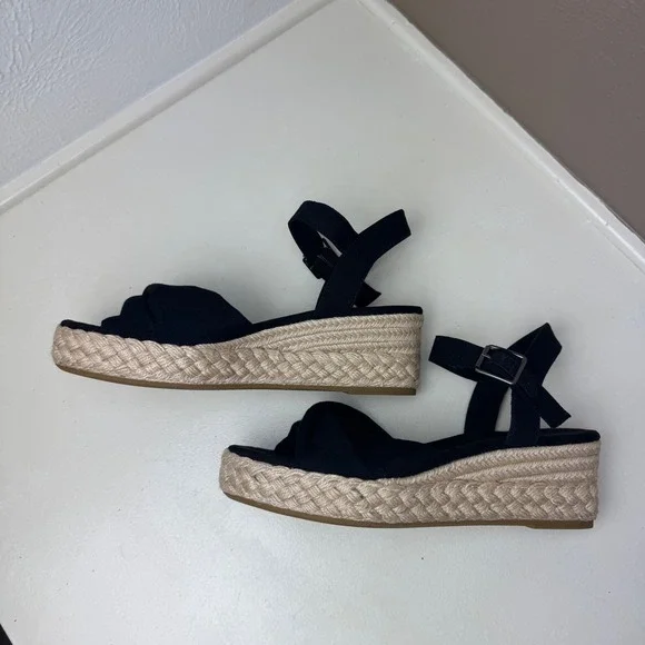 TOMS Diana Black Canvas Espadrille Wedge Sandals Women 9.5 Platform 10017931 - Picture 5 of 8